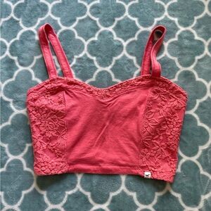 Hollister Coral Pink Lace-Trim Bandeau Tank